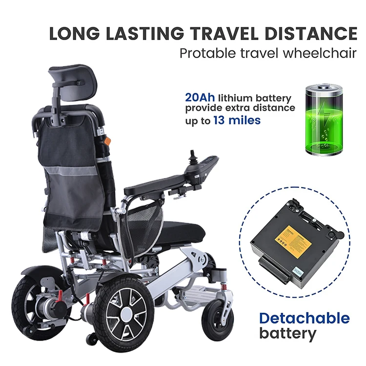 Best-selling aluminum alloy disabled elderly high back can be supine portable folding wheelchair electric wheels