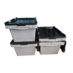 410*300*240 Wholesale cheap moving stackable tote logistics transport folding lid cover plastic crates for vegetables