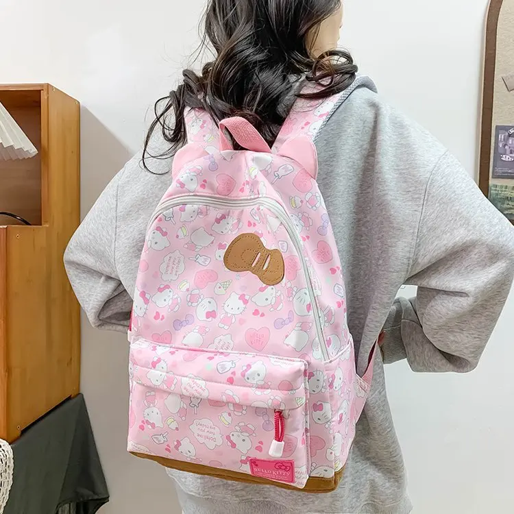 Hot Sale New Trendy All Over Print wholesale custom cartoon hello hk cat Travel Backpack Large Capacity Hiking Rucksack for Girl