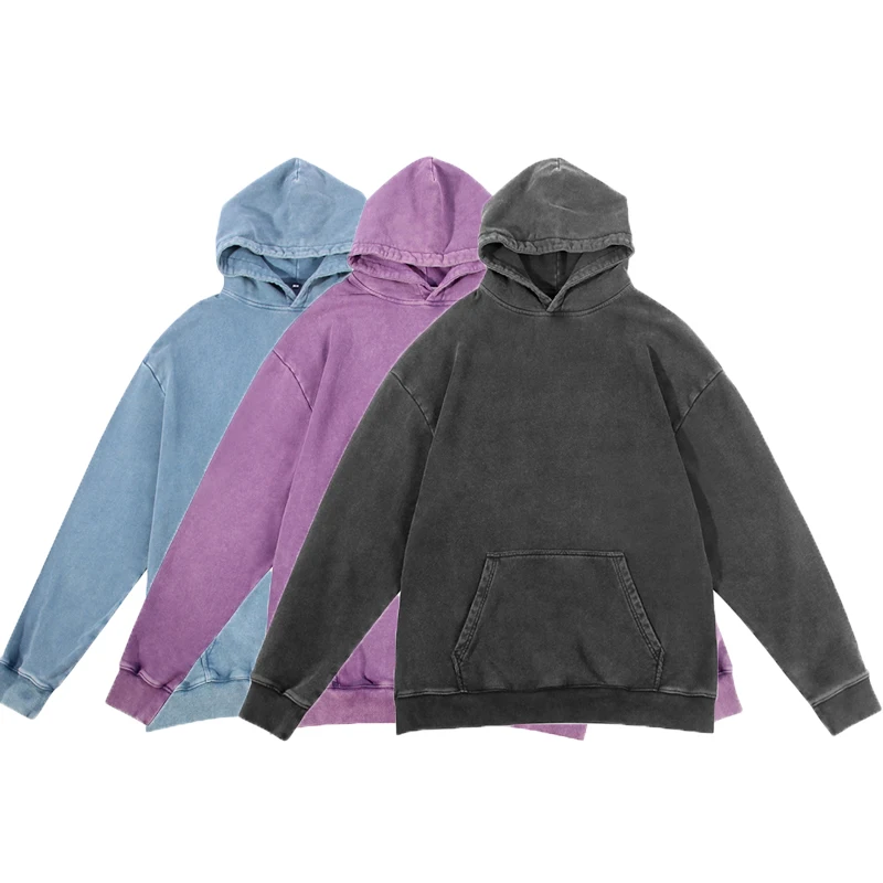 Custom logo hoodie stone new fashion wash black acid wash hoodie oversize distressed hoodie