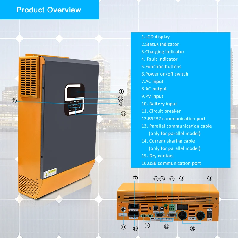 PowMr factory 5KW 5KVA MPPT 80A 500VDC PV Input 220VAC 48V with/no Parallel Function 5000W Hybrid Solar inverter