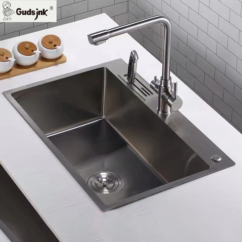 Кухонная раковина Gudsink Kichen ручной работы, продажа с завода, 201/304, одна чаша из нержавеющей стали, Современная китайская матовая 50 шт.
