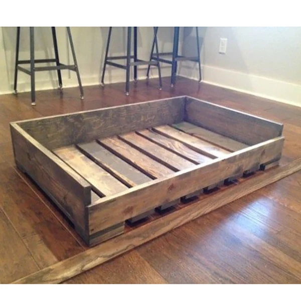 Factory custom luxury wood pet bed dog house wholesale wooden dog bed frame for large dog