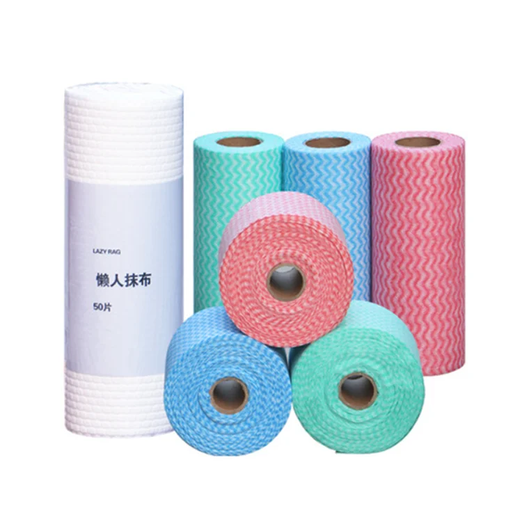 Household spunalce Reusable  wave nonwoven kitchen dish cleaning cloth lazy rags  Disposable Kitchen Paper Towel roll