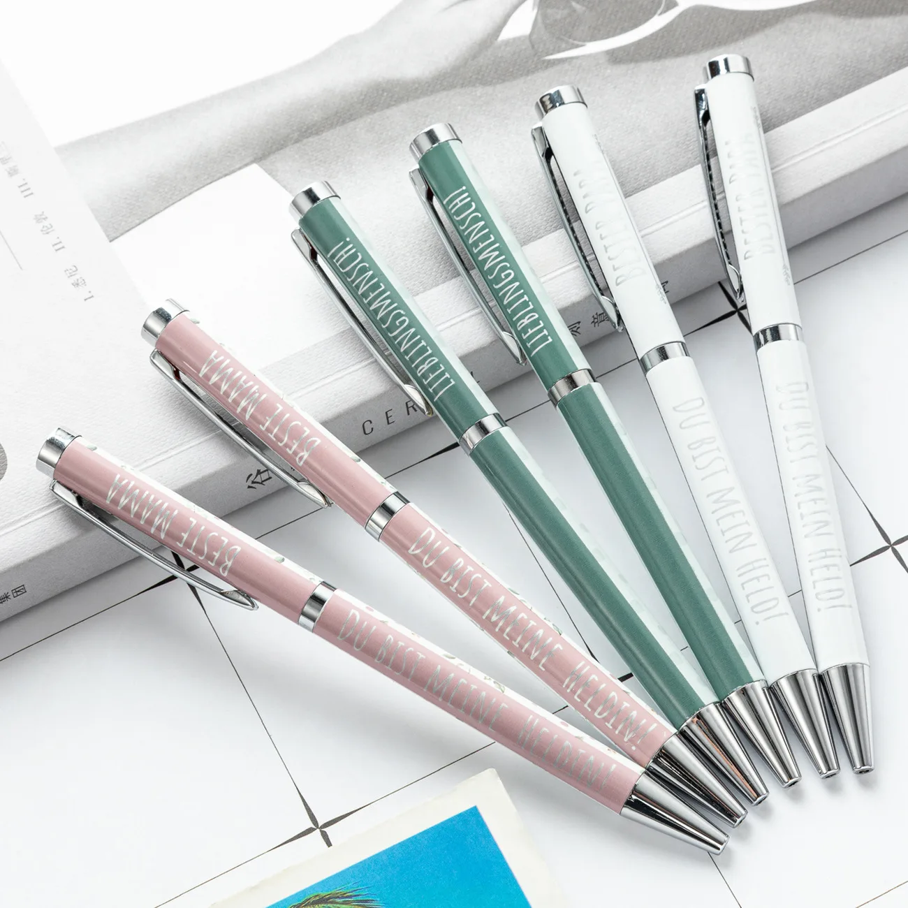 New Sublimation Heat Transfer Metal Ballpoint Pen With Rotary Hotel Conference Multi-color Flower Film Custom Logo For Gift