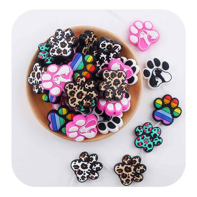 New Protect Animals Dog Claw Shaped Silicone Focal Beads for Jewelry Pen Making Baby Teether Necklace Pacifier Chain Charms