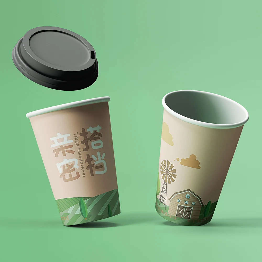 12oz printed biodegradable disposable PLA coated compostable custom logo paper coffee cups Double Wall cardboard cup paper cup