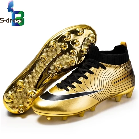 Men Professional Football Boots Kids Boys TF FG Golden Soccer Shoes Cleats Sport Sneakers