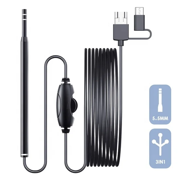 Ear Cleaning Endoscope Camera 5.5MM 3.9MM Mini Camera 3 in1 Visual Pick USB Ear Spoon Type-c Ear Otoscope for Android