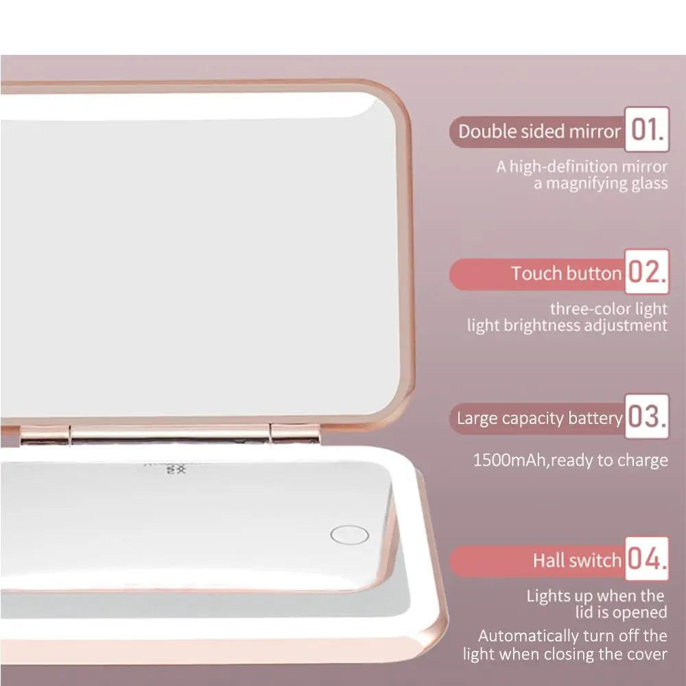 Antique Single-Sided Handheld Cosmetic Mirror with Lights for Makeup