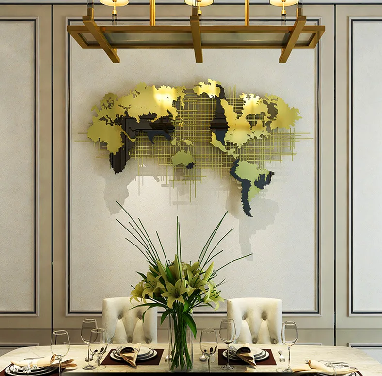 Luxury Gold Metal Hallway Decoration 3D Wall Map