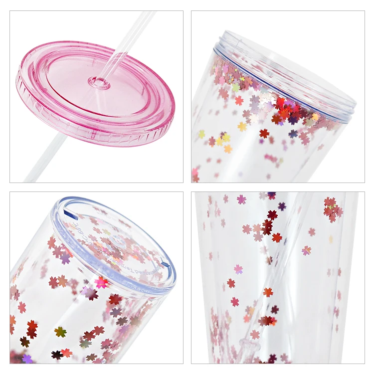 Lincond Double Wall Plastic Cups With Straw And Lid LD-C204