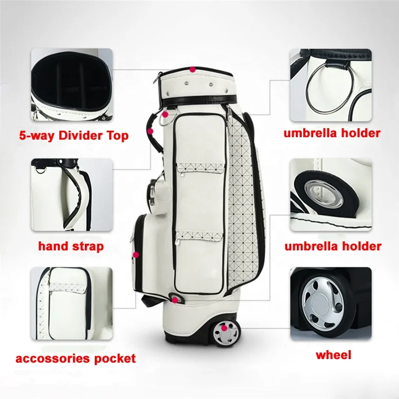 Blank golf bag with wheels waterproof custom PU leather golf staff bag