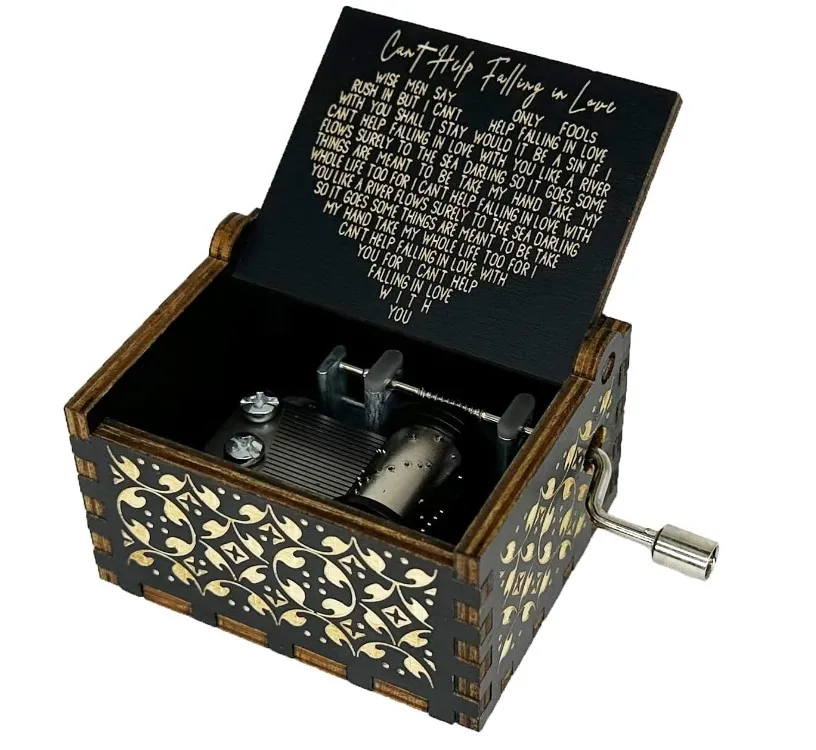 Wood Laser Engraved Vintage Hand Cranked Cute Boxes wooden music box