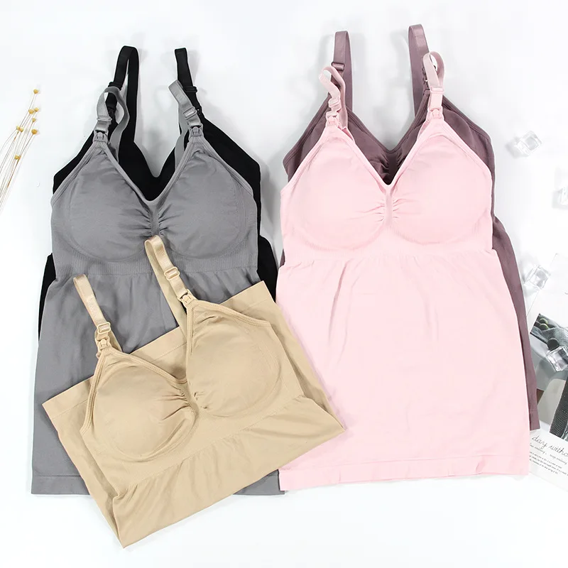 Ladies breastfeeding nursing vest with front buckle breastfeeding detachable breast pad mother maternity underwear
