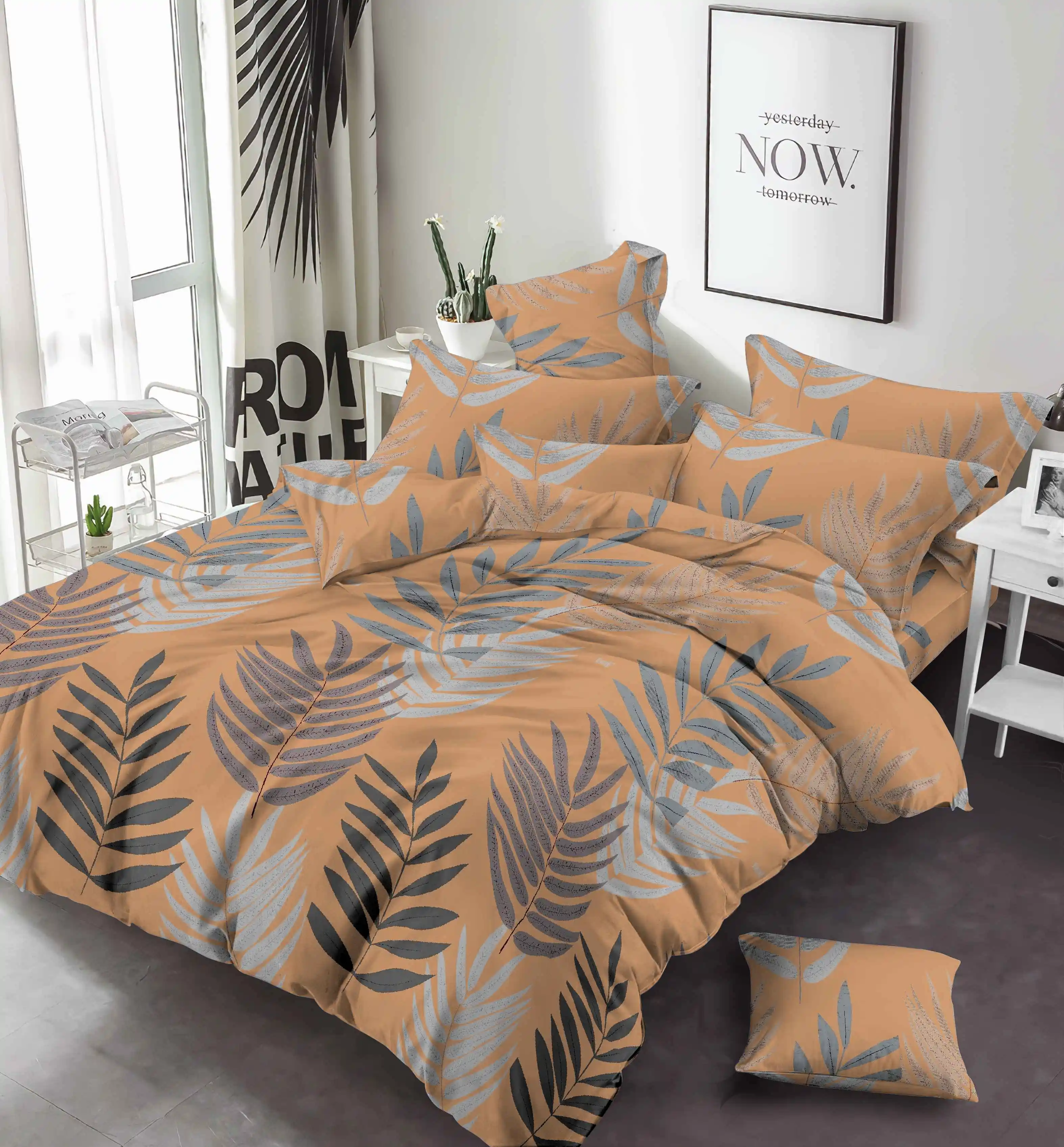 Leaf designs printed bedsheet bedding fabric 100% polyester microfiber fabric brushed polyester home textile fabric