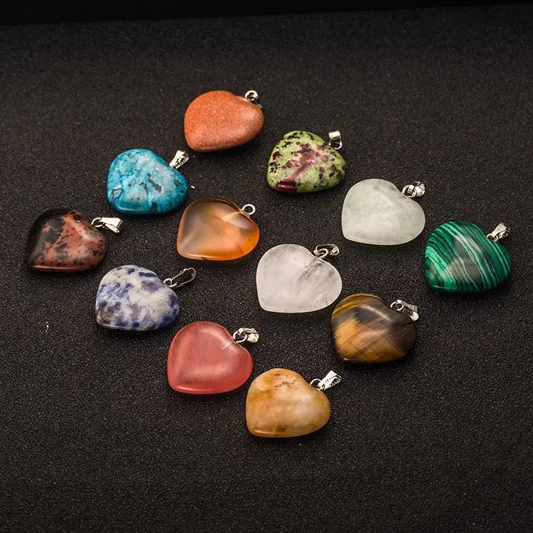 Jewelry Gifts 12 Colors Heart Shaped For Pendant Natural Amber Jadeite Stone