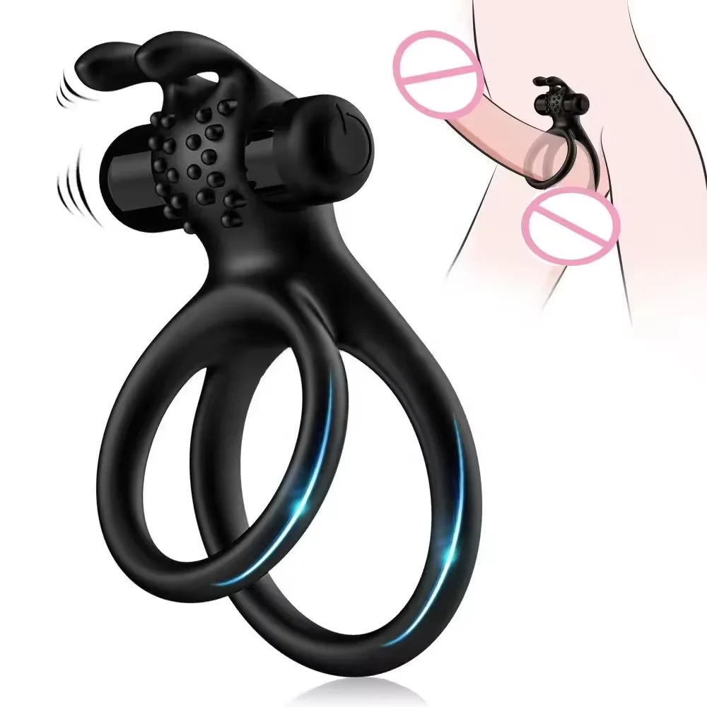 Bunny Ears Vibrating Cock Ring Silicone Penis Ring Vibrator Adult Toys For Men Couples Sex vibrating ring for men