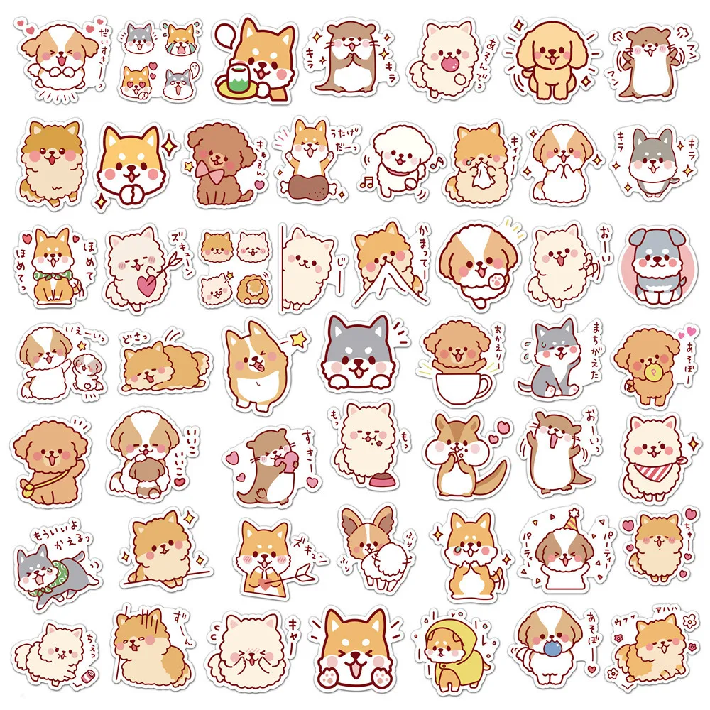 50Pcs Funny Cute Cartoon Fluffy Dog Decorative Stickers Label For Luggage Laptop Guitar Scrapbook Skateboard Waterproof Sticker