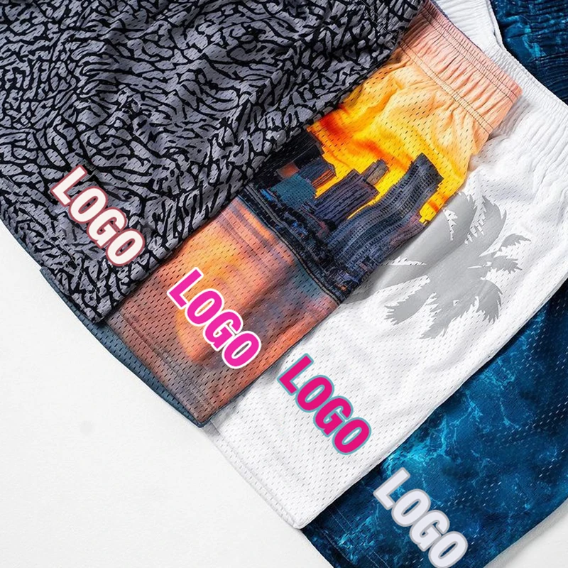 OEM Custom Logo For Men All Over Print Sublimation Polyester Jogger Casual Double Layer Mesh Shorts