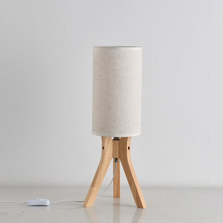 TSINYE Small Bedside Table Lamp Wooden Tripod Nightstand Lamp for Bedroom Living Room Office Home with Fabric Linen Shade