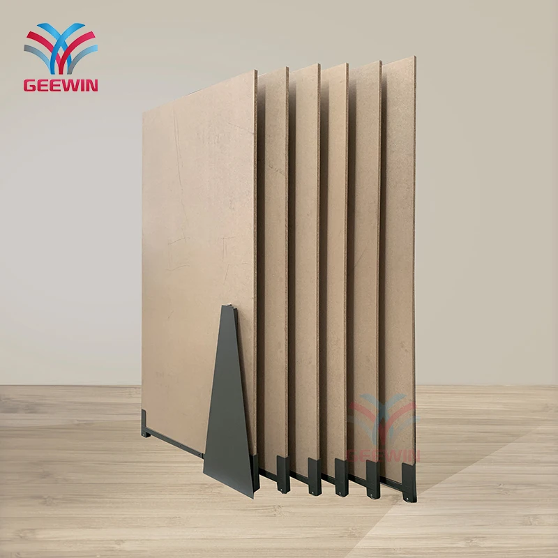 Sliding Push Pull Quartz Glazed Marble Slab Metal Floor Display Rack Type Stone Ceramic Tile Display Stand