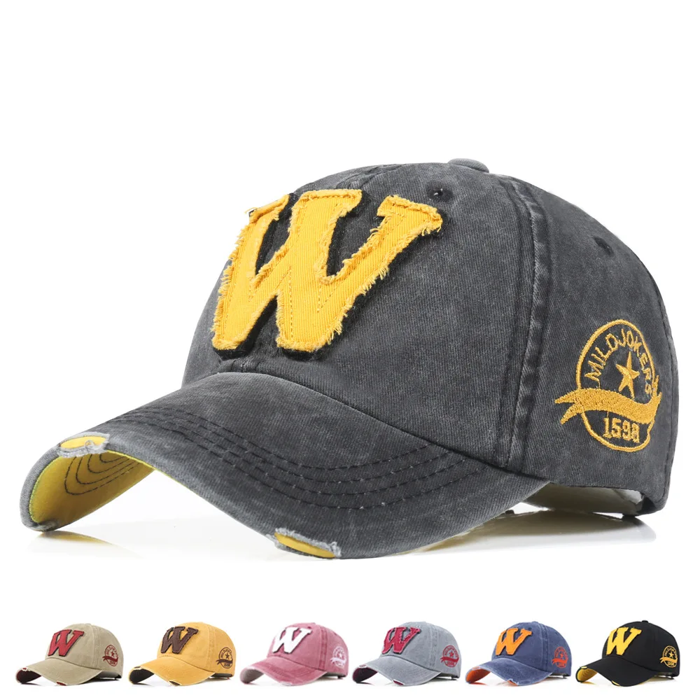 
Letter W Low Profile Washed Brushed Twill Cotton Adjustable Patch Baseball Caps Dad Hats 