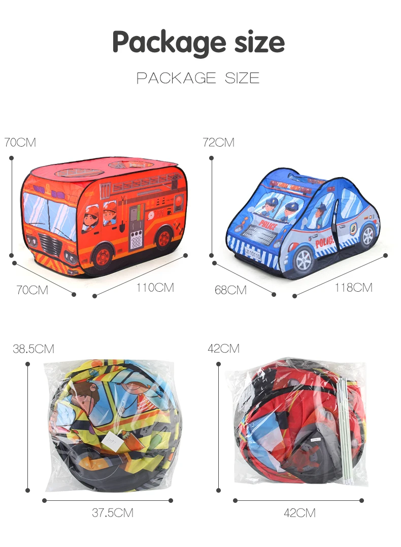Hight Quality Camping Kids Tent Popup Playhouse Fire Truck Police Car Tent Car Indoor Outdoor Game House Bus Tent