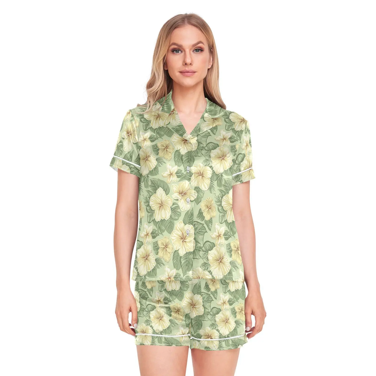 Женский Атласный пижамный комплект с коротким рукавом