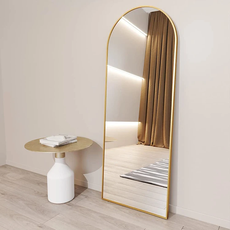 China Products Large Big Arch Metal Framed Simple Gold Full Length Body Long Dressing Standing High Quality Floor Wall Mirror