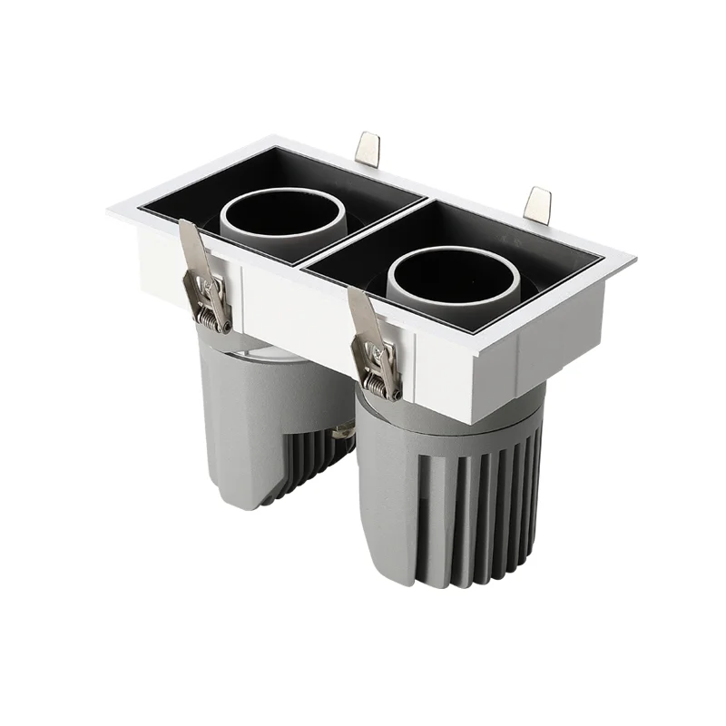 Double Head LED Downlight 2*15W LED Recessed Adjustable Spotlight Square Light Commercial Lighting COB