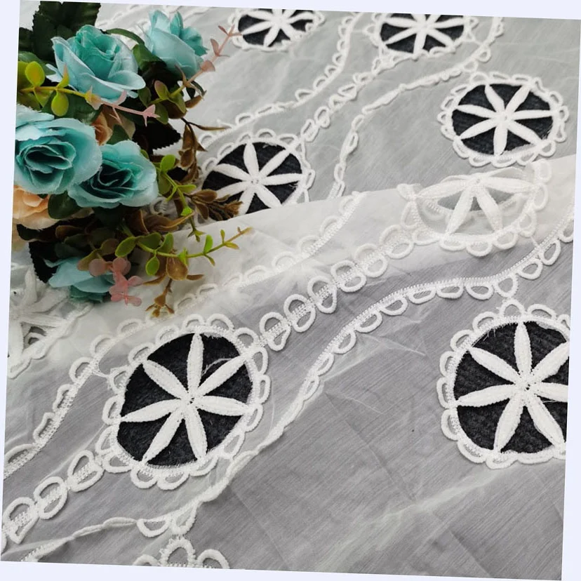 Unique Organza Embroidery Openwork fabric Gorgeous Design Floral Luxury Red Lace Fabric for Pillow