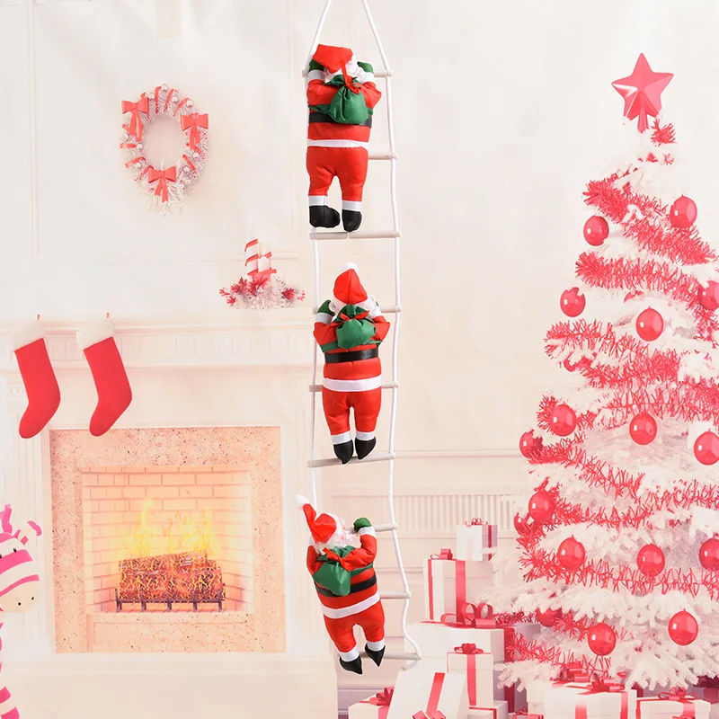 Factory Ready Stock Christmas Decorations 25cm Ladder Climbing Rope Santa Claus Doll Pendant Home Decoration Gift