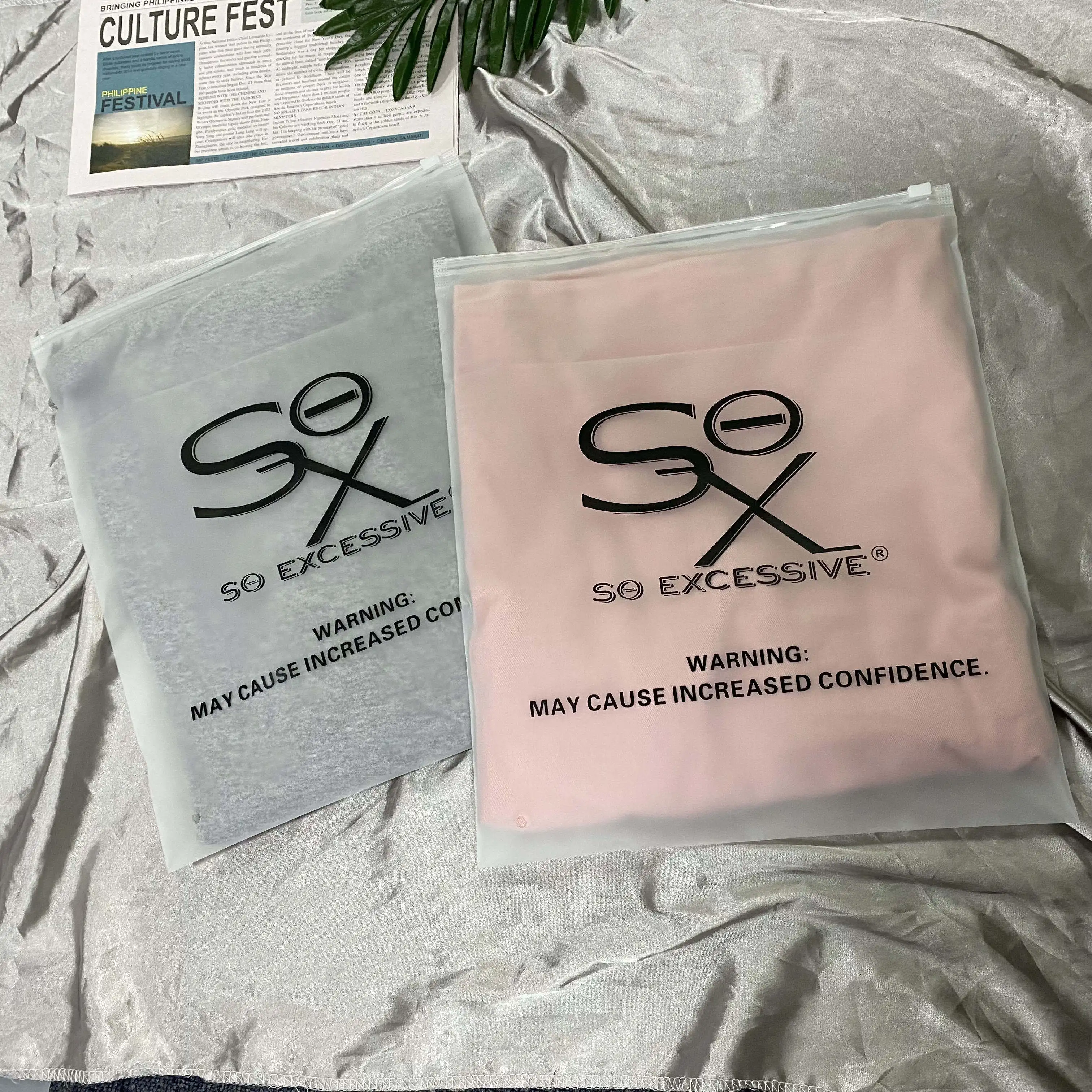Pvc Oem Low Moq Matte Transparent Plastic Personalized Swimwear Eva Slider Ziplock Bag Frosted Clothes Packing Zipper Bag