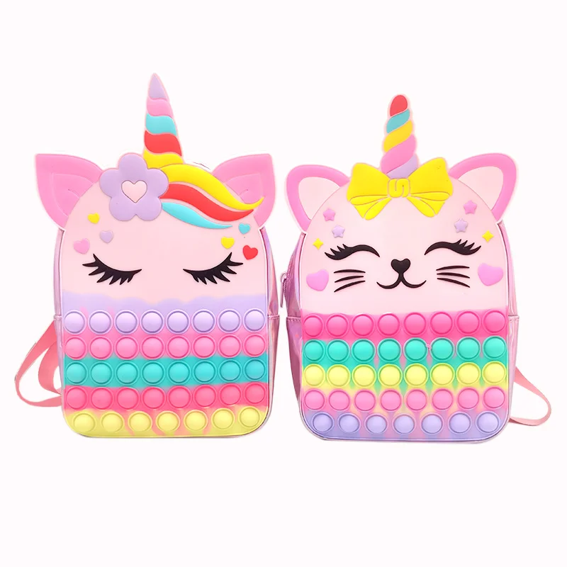 Pop Fidget Toy Backpack Cartoon Pop School Silicone Back pack Bag Purse For Girls Boys With Shoulder strap
