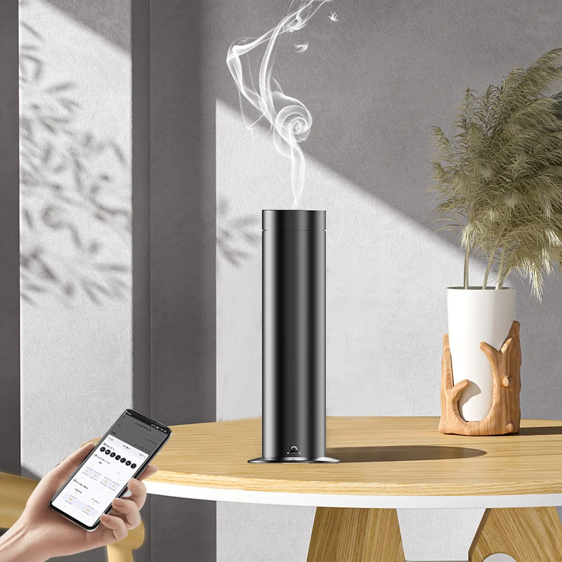 Luxury Hotel Collection Studio Scent Diffuser Cylindrical Silver Black Waterless Smart Essential Oil Tower Aroma Diffuser