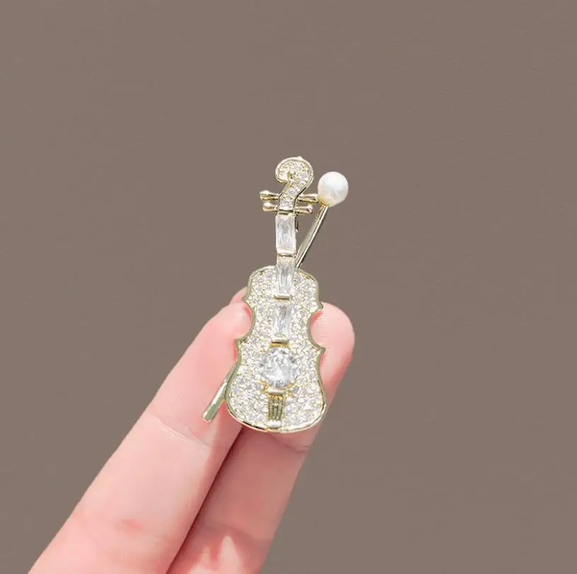 Go Party Valentines Day Gifts Violin Brooches Pins Music Guitar Full Diamond Rhinestone Brooch Corsage Pin Dress Accessories