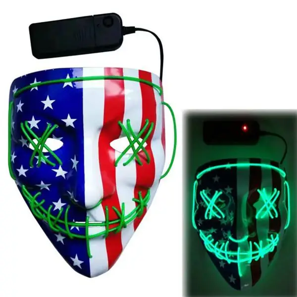 LED Flag Mask Halloween Party Masquerade Masks EL Cold Light Glow In The Dark Horror Glowing Masker Purge NEW