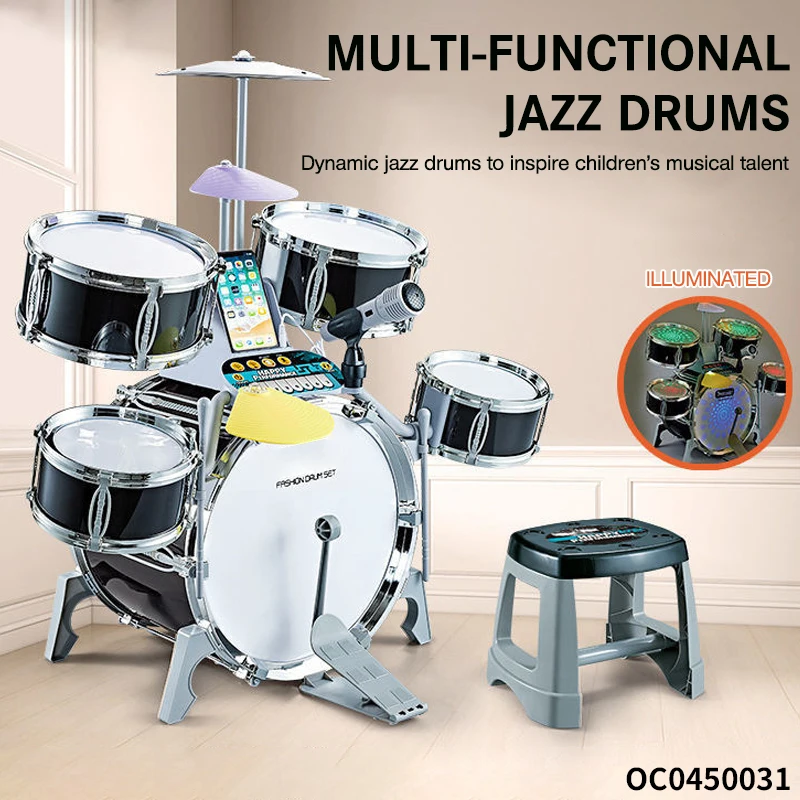 Musical instruments training electric baby kids jazz drum set toy with chair light music