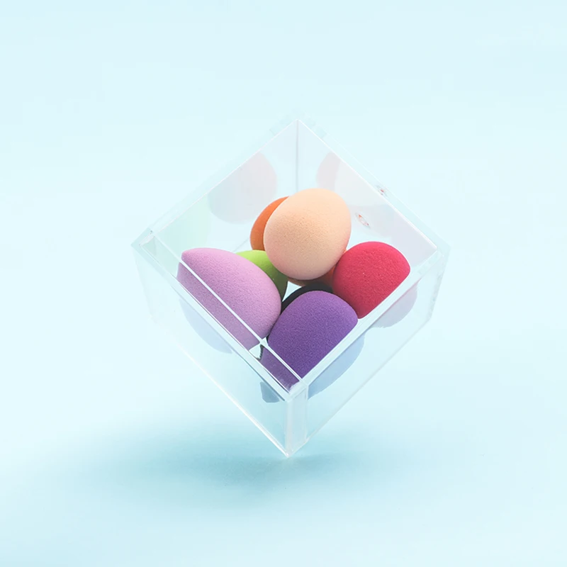 Квадратный прозрачный акриловый контейнер для хранения с логотипом на заказ, маленькая коробка для конфет, пластиковый держатель для растушевки косметики, косметики, губки для макияжа