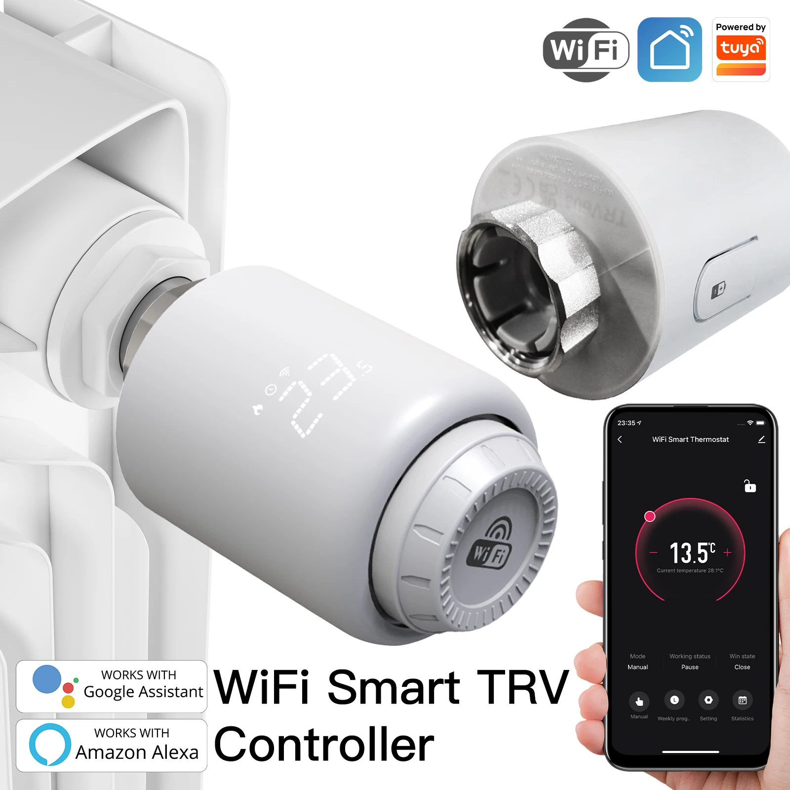 MOESS Tuya Smart WIFI TRV Actuators Smart Life Wireless Remote Control Home Heating Thermostat Temperature Controller