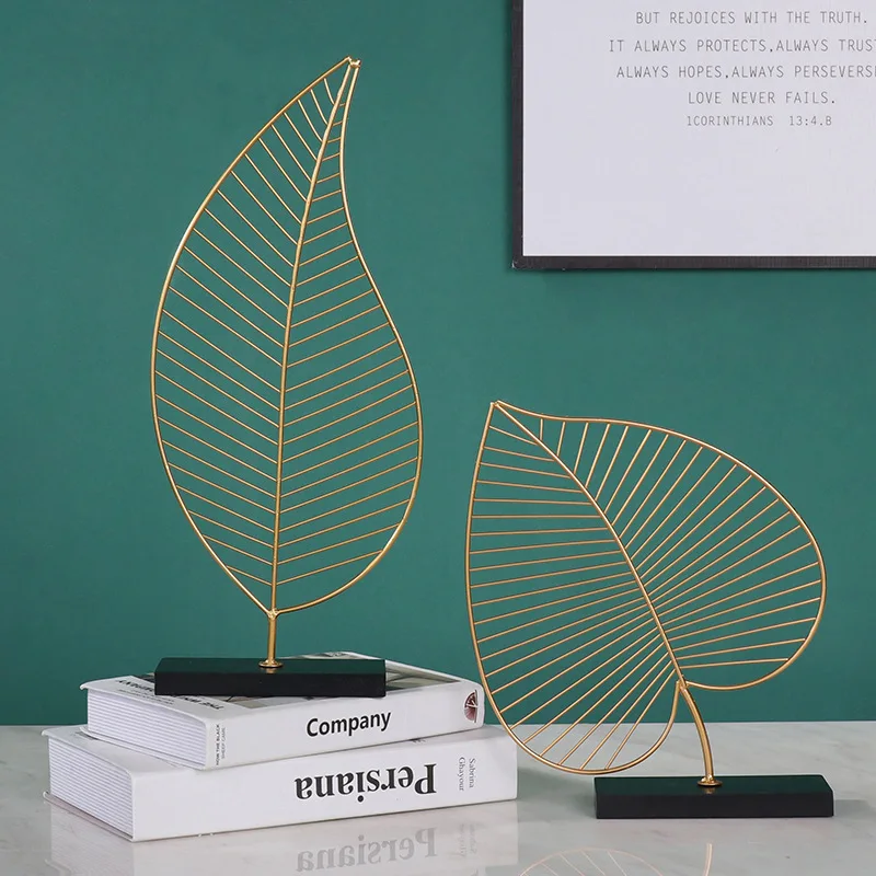 Simple Metal Leaf Ornaments Nordic Creative Home Wine Cabinet Office Living Room Desktop Metal Decoration