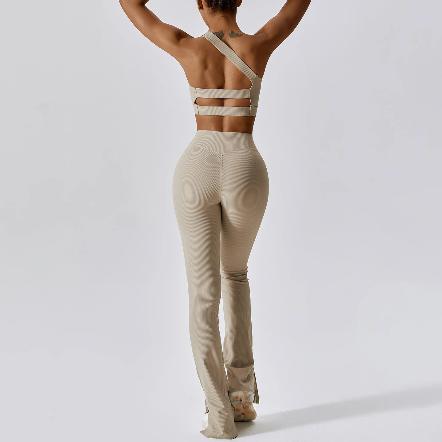 YIYI 2023 Ribbed Soft Fabrics High Elastic Gym Fitness Sets Comfortable Workout Suits Flare Leggings For Woman Active Wear Sets