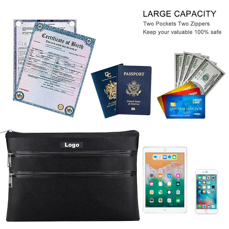 Waterproof and Fireproof Money Bag Fireproof Safe Storage Pouch with Zipper for A4 Document Fireproof Document Bags