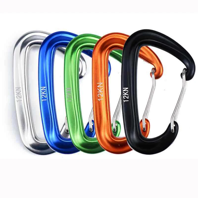High quality 12KN 7075 aviation aluminum d-type hook climbing carabiner
