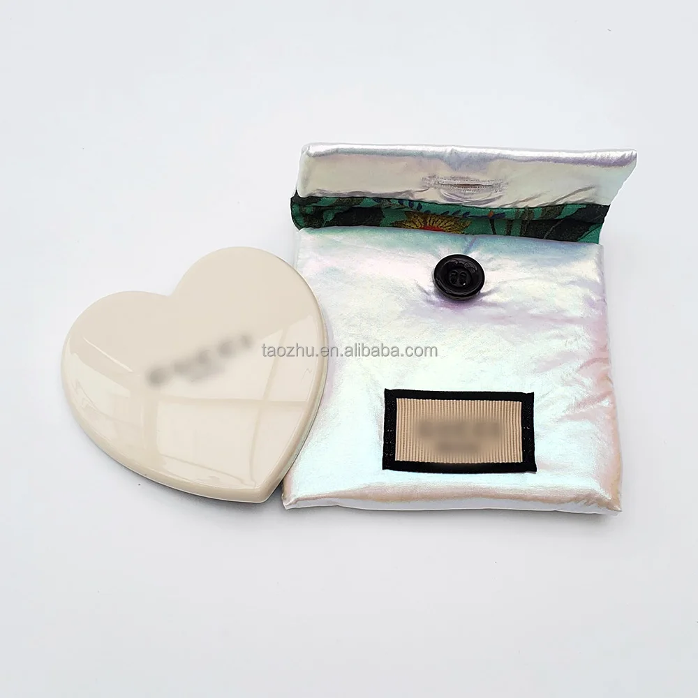 GUCC idea White Pink Hart Shape Mini Gift Makeup Mirror with Luxury Ambilight Pouch