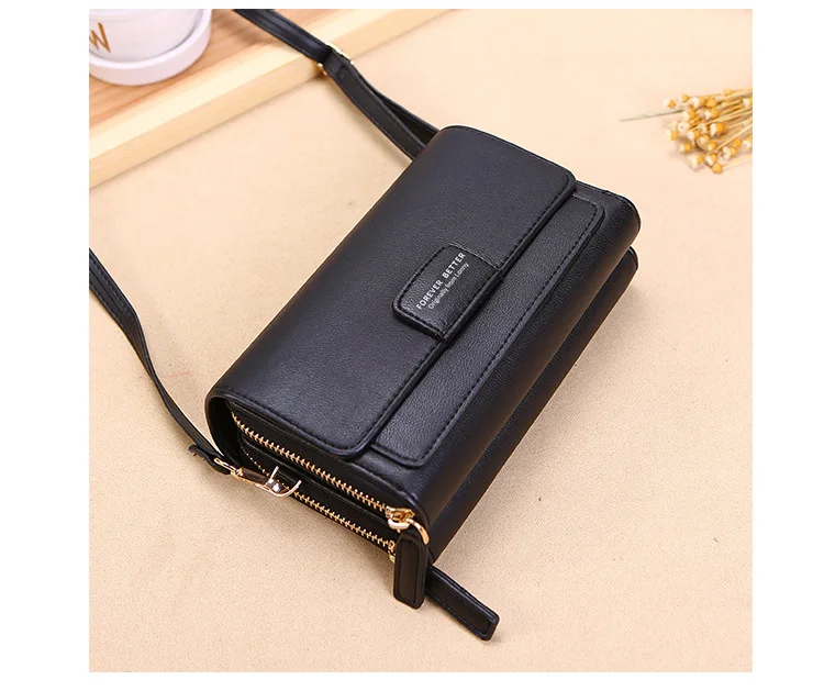 Korea Style Stock Can Custom Logo 2 zipper PU Mini Shoulder Phone Tote Bag