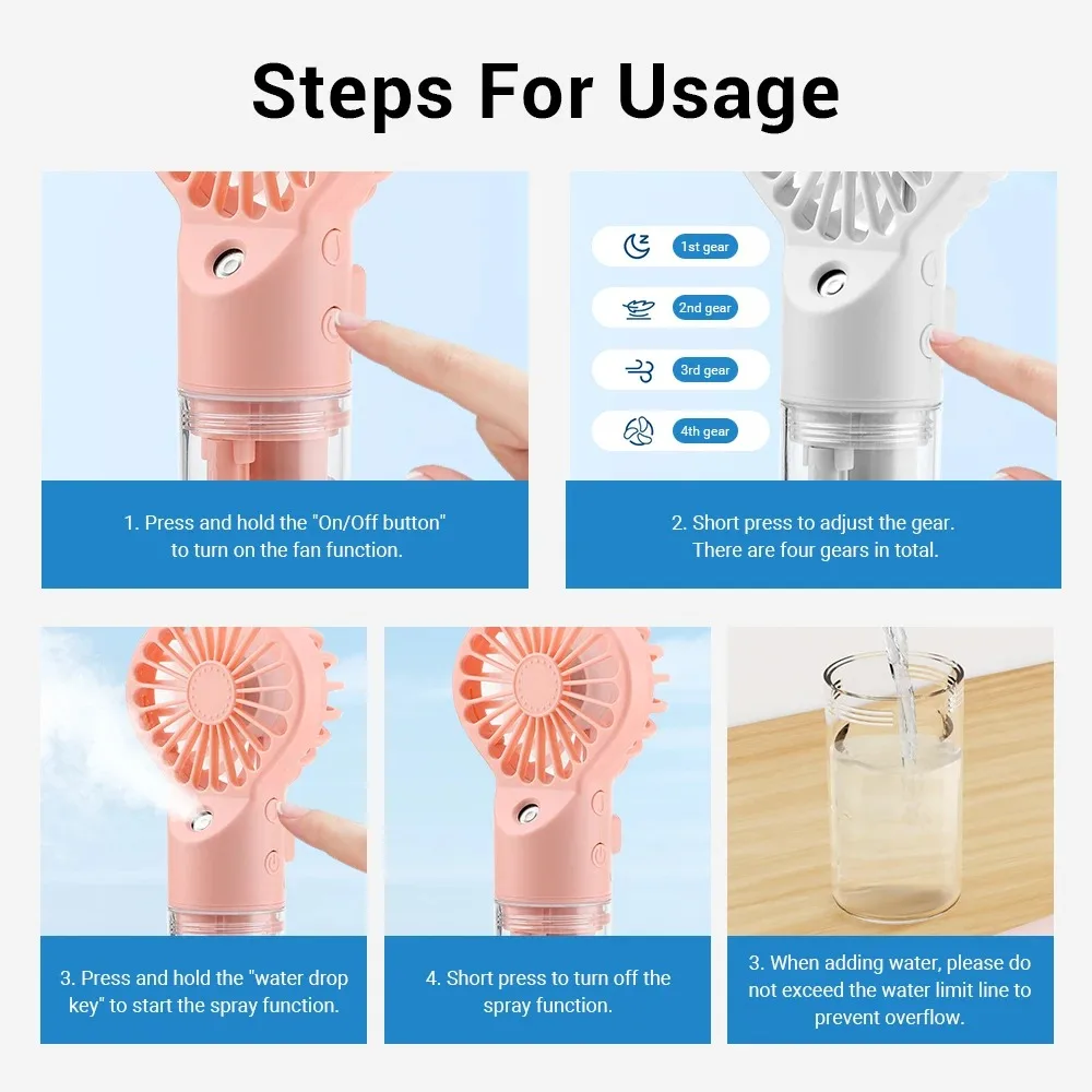 Custom Logo Portable Mini Handheld Fans with Humidifier Rechargeable Outdoor Spray Cooling Hand Held Fan table fan