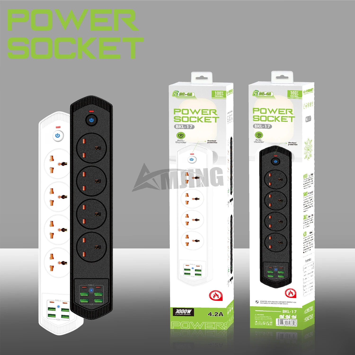 High quality power extension socket uk surge protector power strip with type c usb