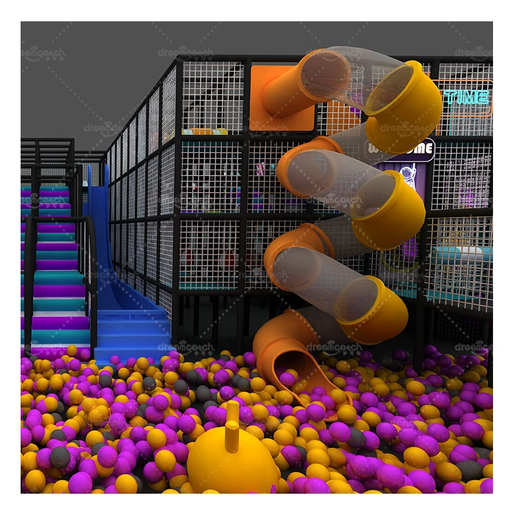 Big Maze Adults Kids Adventure Play Ball Pool Large Crazy Slides Indoor Playground with LED Neon Lights